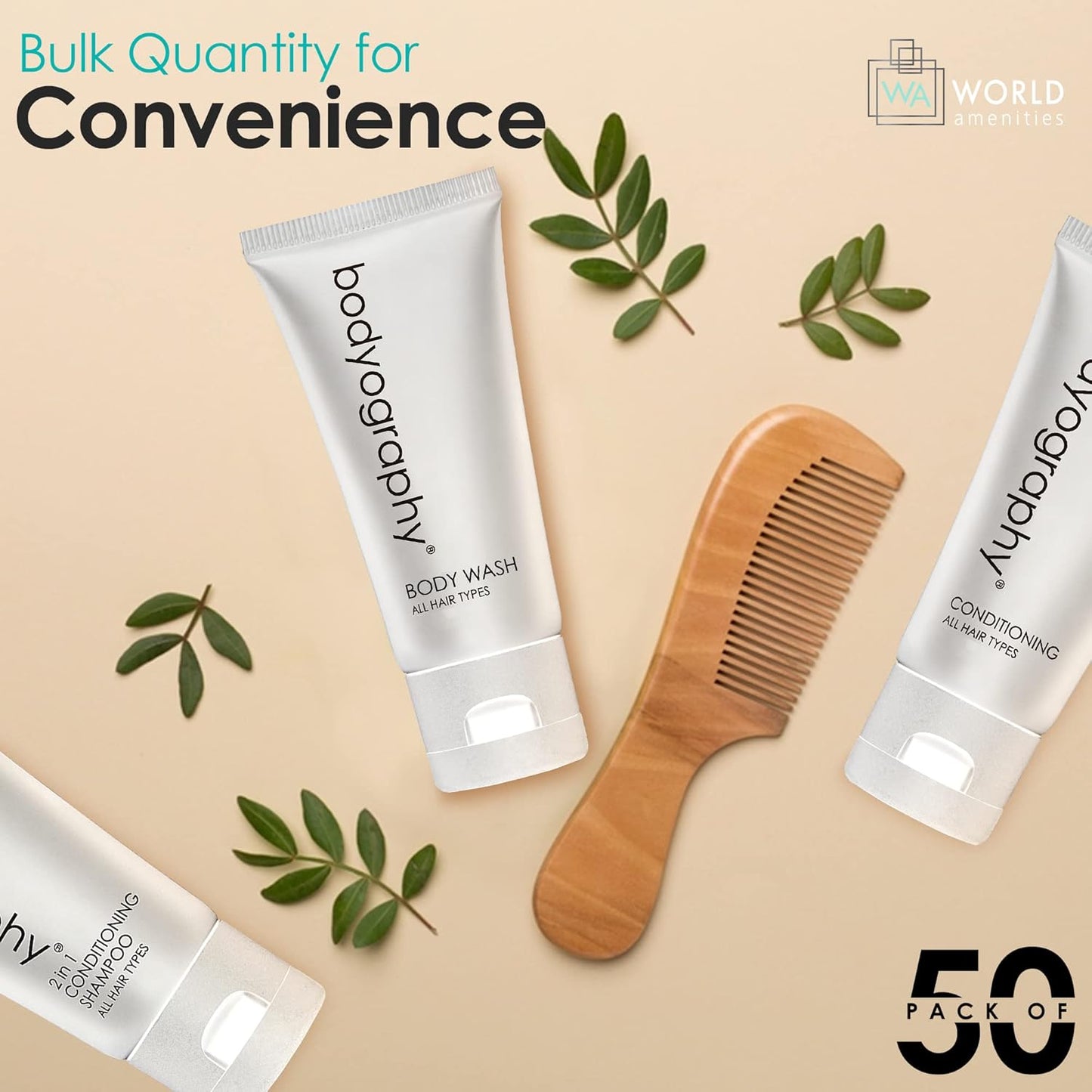 Bodyography Bulk Body Wash - Vanilla White Tea | 50 Count, 1.4oz Mini Travel Size Toiletries - Eco-Friendly Recyclable Tube