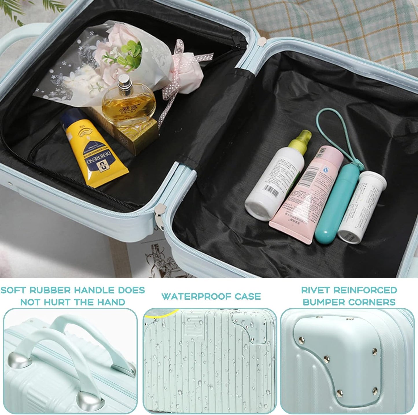 Makeup Travel Case - 11L Hard Shell Cosmetic Organizer with Elastic Band & Zipper | Portable Waterproof ABS for Women