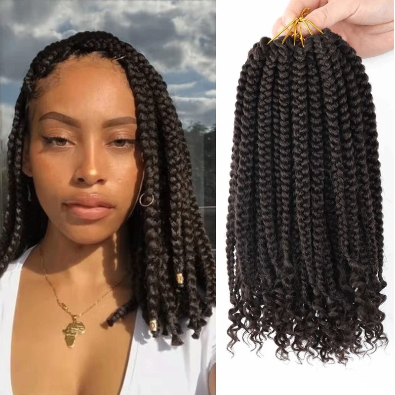 6 Packs Crochet Box Braids Curly Ends 12 Inch Bohemian Box Braids Crochet Hair for Black Women (4#, 12 Inch)