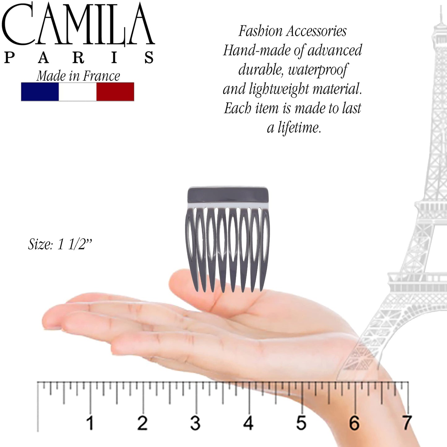 Camila Paris Onyx and Pearl French Hair Side Comb 4 Piece Handmade Small, French Twist Decorative Hair Combs, Strong Hold Hair Comb Clips for Women, Styling Girls Hair Accessories, Made in France