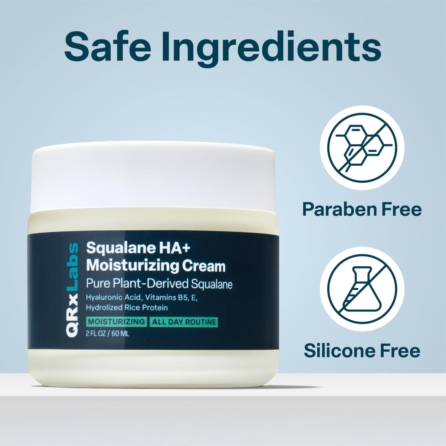 QRxLabs Plant-Based Squalane Face Moisturizer - Hyaluronic Acid Cream for Hydration - Squalane Oil Moisturizer - Anti-Aging Face Cream with Vitamin B5 & Rice Protein - 2 Fl Oz, Pack of 1, Verbena