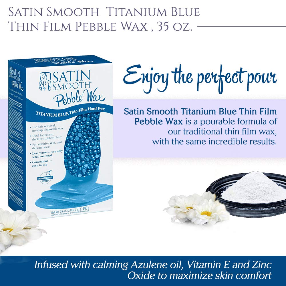 Satin Smooth Titanium Blue Thin-Film Hard Wax Beads for Hair Removal, 35 oz