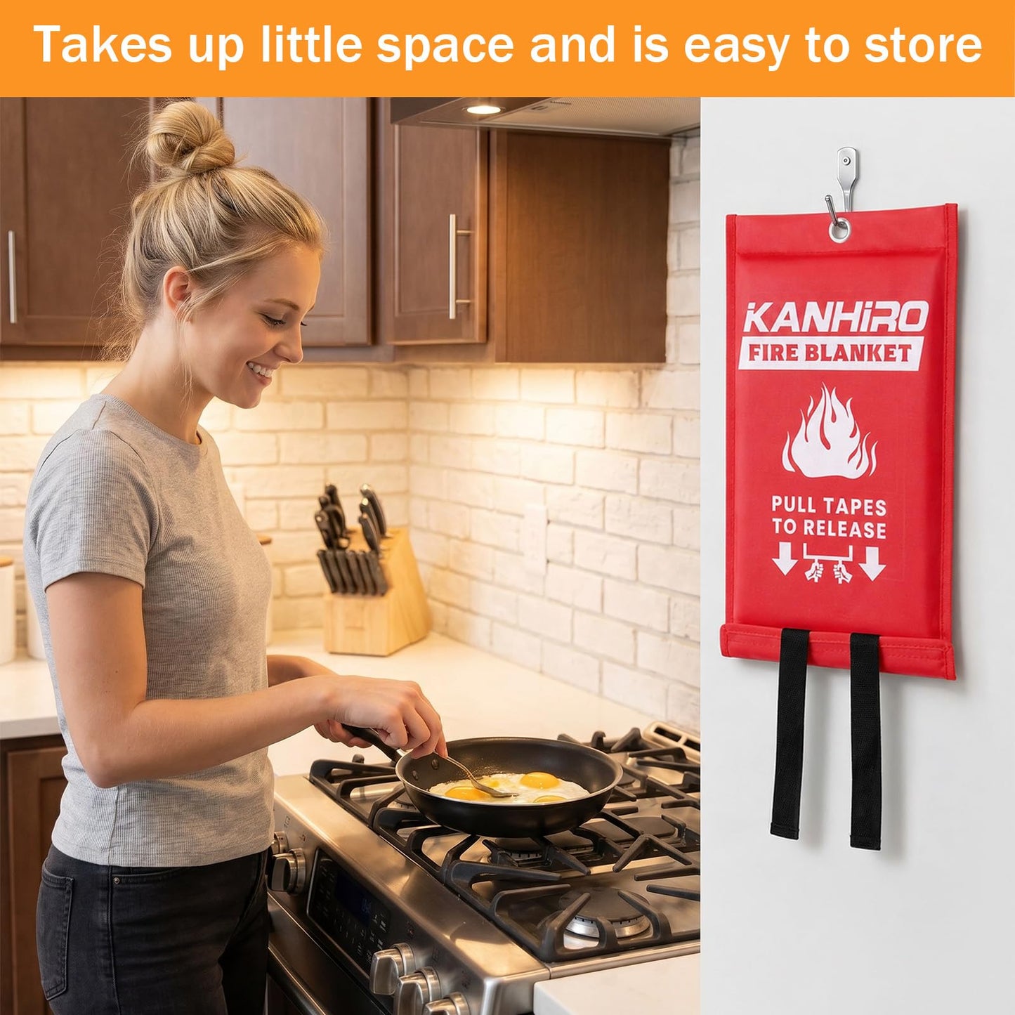 KANHIRO Fire Blanket Emergency for Home Kitchen - Fiberglass Fire Suppression Blanket Great for School, Fireplace, Grill, Car, Office, Warehouse (2 Pack, 39 in X 39 in)