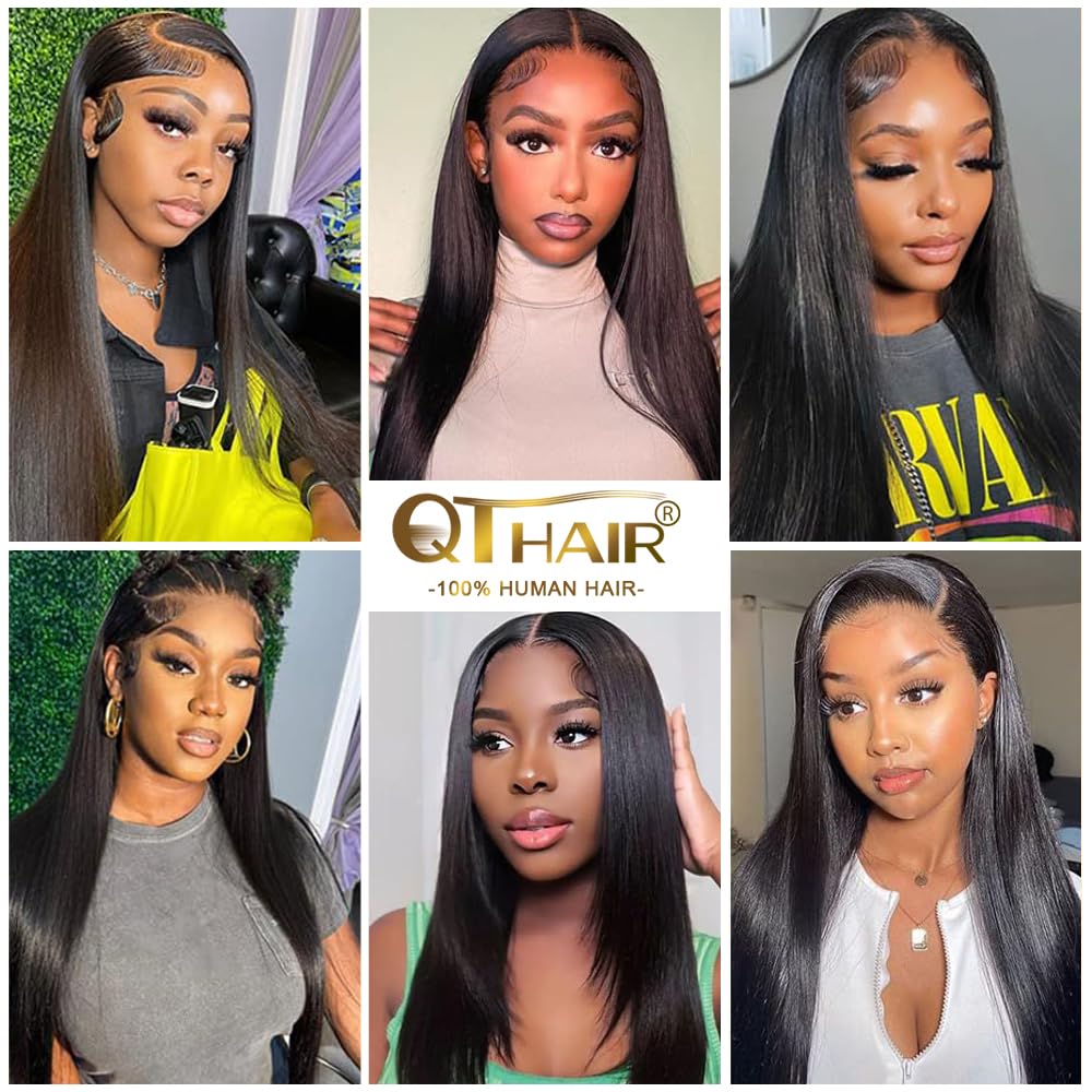 QTHAIR 18A Grade Straight Human Hair HD Lace Frontal 100% Unprocessed Straight Human Hair Frontal Natural Color 16" 13x4 Frontal Pre Plucked Natural Hairline