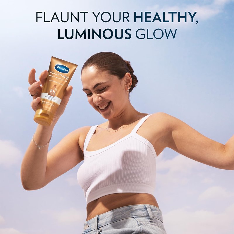 Vaseline Lotion, Pro VitaB3 Serum-Boost, Luminous Glow + Supple & Soft Variety 4-Pack – Weightless Hydration with Niacinamide and Hyaluronic Acid, 7.5 Oz Ea