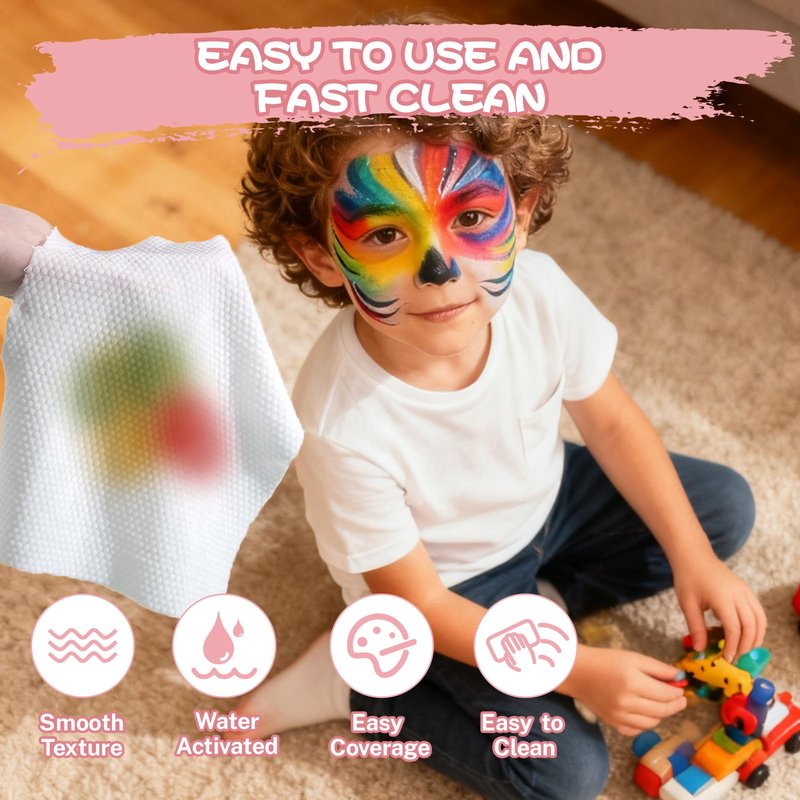 KNLDEFV 54 Color Kids Face Painting Kit, Non Toxic Water Activated Face Paint Palette with Stencils, Brush, Sparkle Gems. Perfect for Birthday Parties, Carnival, Costume Makeup