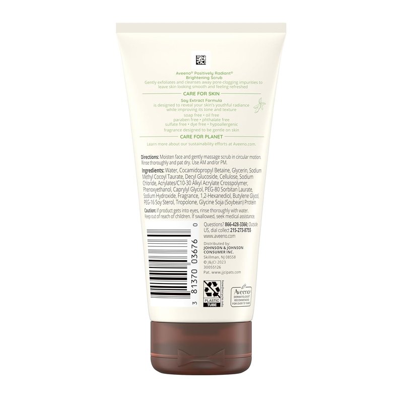 Aveeno Skin Brightening Exfoliating Daily Facial Scrub - Gentle Soy Extract, Oil-Free, 5 oz