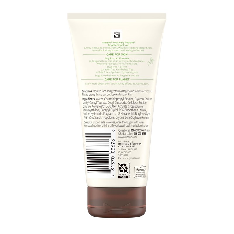 Aveeno Positively Radiant Skin Brightening Exfoliating Daily Facial Scrub, Gentle with Moisture-Rich Soy Extract, Helps Improve Skin Tone & Texture, Oil- & Soap-Free, Hypoallergenic, 5 oz