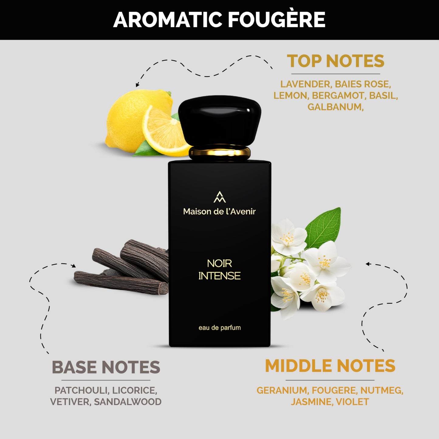 Maison de l'Avenir Noir Intense - Unisex Cologne for Men - Perfume for women - Made in Dubai - with Notes of Lavender, Bergamot and Patchouli - Long Lasting (12 hours) - Arabian Fragrance