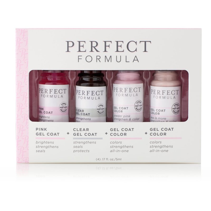 Perfect Formula Gel Coat Manicure Set - Nail Strengthener, Keratin Nail Treatment, Pink, Powder Pink, Taupe and Clear - Nail Strengthener for Damaged Nails - Made In The USA, 0.17 Fl Oz (4 Pieces)