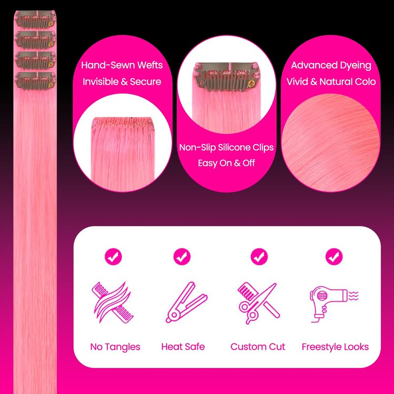 SWANNA 20 Inch Clip-In Human Hair Extensions – Peach Pink Highlights for Earloop Color, 100% Real Hair, 4PCS, Mix & Match for DIY Styles