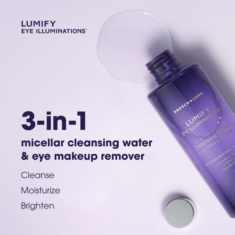 LUMIFY Eye Illuminations Cleansing Water & Eye Makeup Remover, 3-in-1 Micellar Water Contains Hyaluronic Acid, Vitamin C & Niacinamide, Hypoallergenic, Removes Waterproof Makeup, 5.4 Oz (160 mL)