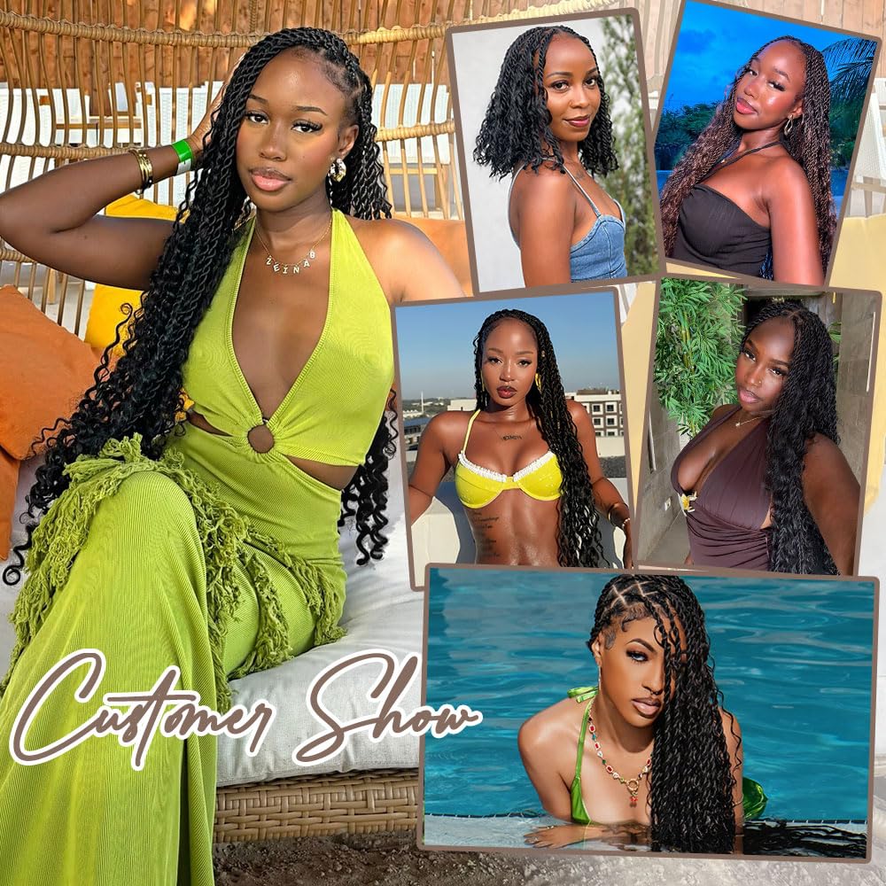 Senegalese Twist Crochet Hair - 8 Packs Boho Island Twist Crochet Hair with Curly Ends 16 Inch Pre Looped Goddess Crochet Twist Hair Extensions for Black Women (16 Inch(8 Packs), 1B/30/27)