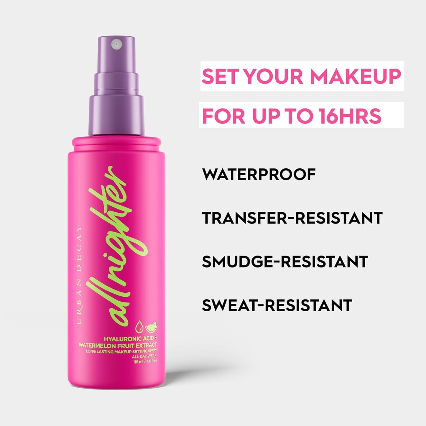 Urban Decay All Nighter Setting Spray - Hyaluronic Acid, Waterproof, Dewy Finish | Long-lasting & Smudge-proof Makeup
