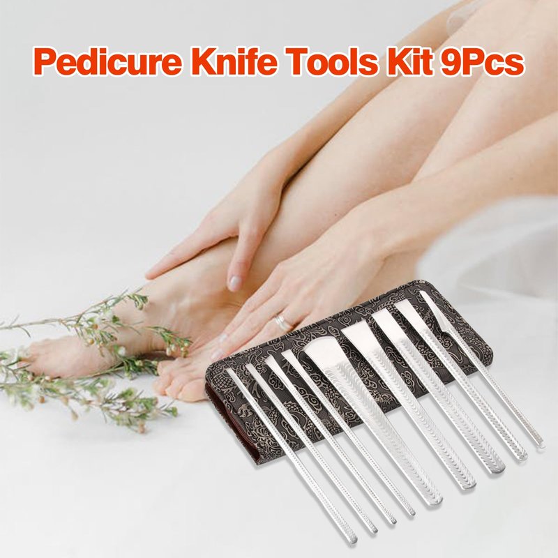 Pedicure Knife Kit 9Pcs, Nail Knives Tools, Foot Care Supplies with Storage Bag