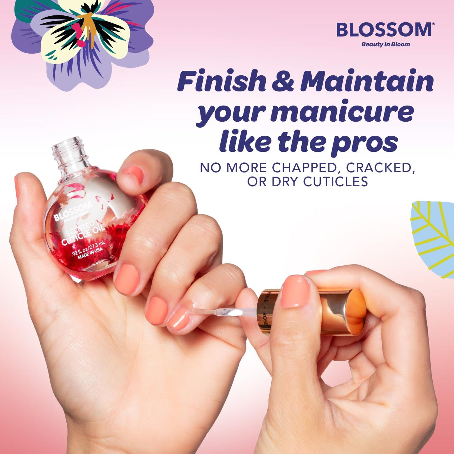 Blossom Hydrating, Moisturizing, Strengthening, Scented Cuticle Oil, Infused wtih Real Flowers, Made in USA, 1.84 fl oz, 2 Pack Bundle, Strawberry + Juicy Peach
