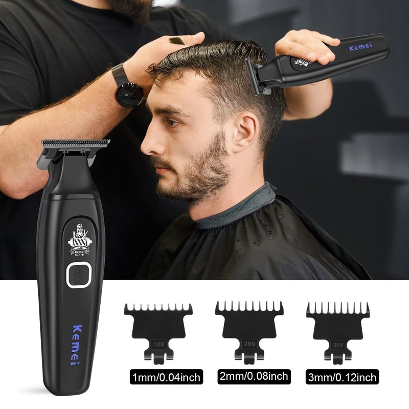 KEMEI Professional Hair Clipper & Cordless Barber Trimmer for Men, Clippers for Hair Cutting, Rechargeable T-Shaped Beard Trimmer, USB Charging, Gifts for Men