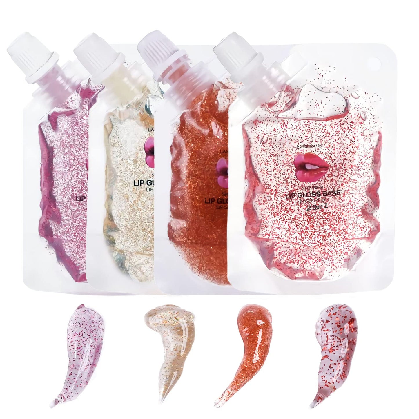 SUMEITANG 4 Color Glitter Lip Gloss Base Kit, Moisturize Lip Gloss Base Oil Material Lip Makeup Primers for DIY Handmade Making Lip Balms and Lipgloss Set(4 Pack x 20ML)