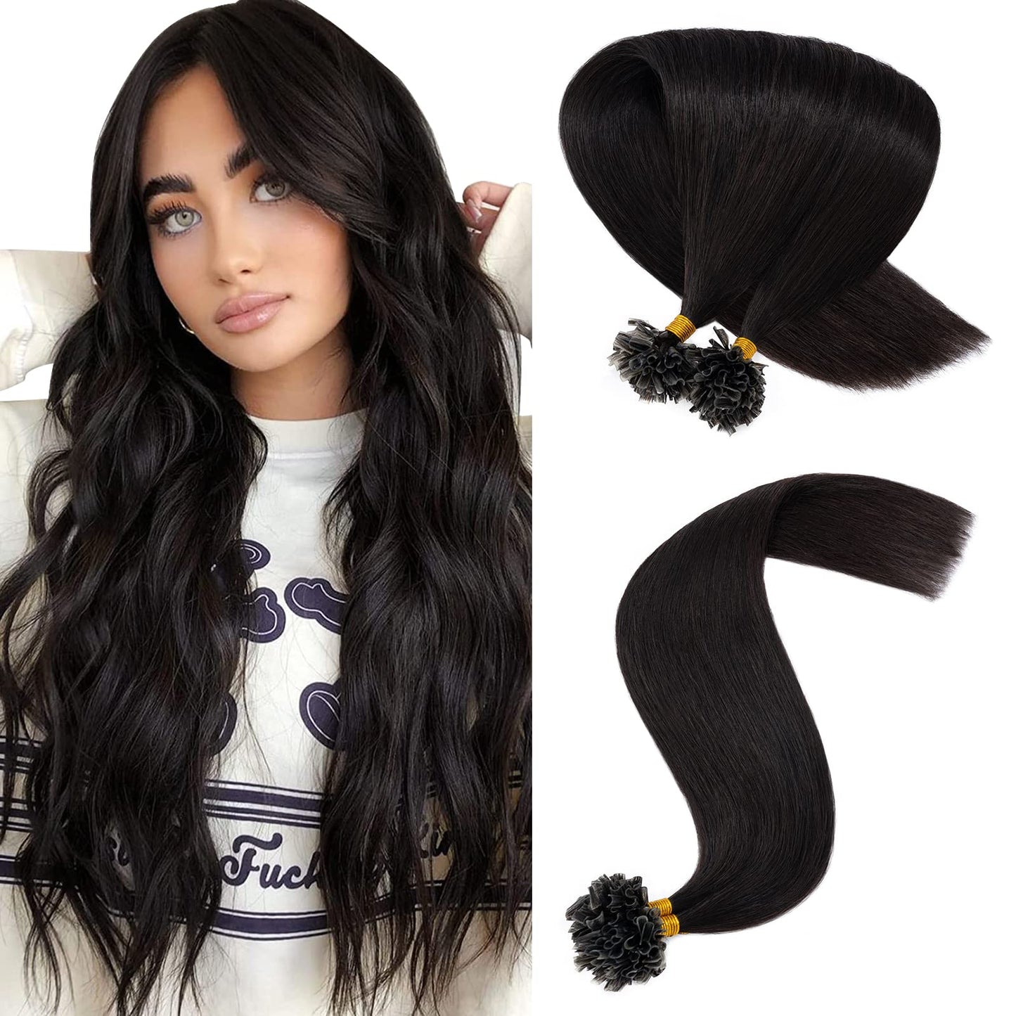 Hairro U Tip Human Hair Extension Pre Bonded Hot Fusion Hairpiece For Women Remy Tipped Hair Pieces Silky Straight Nail Tip Keratin Utips Hairpieces 14" 50g #02 Dark Brown
