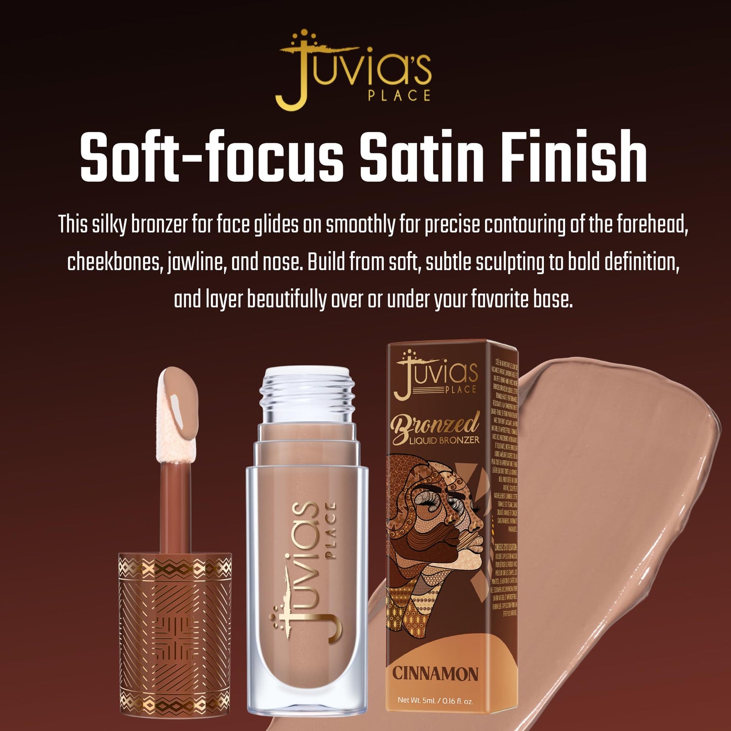 Juvia’s Place Bronzed Liquid Bronzer - Cinnamon - Liquid Bronzer for Face with Silky Blendable Texture - Buildable Coverage for Natural Contour & Dimension - Easy-to-Blend, Patch-Proof Formula