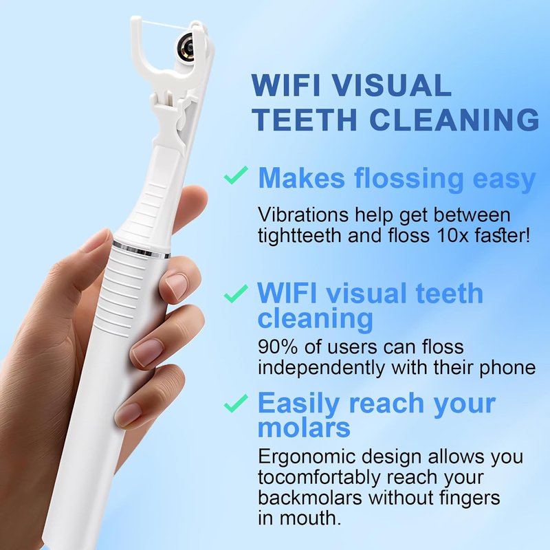 Electric Dental Floss Picks with Camera - 50 Replaceable Heads for Sensitive Gums | Portable Water Flosser Alternative