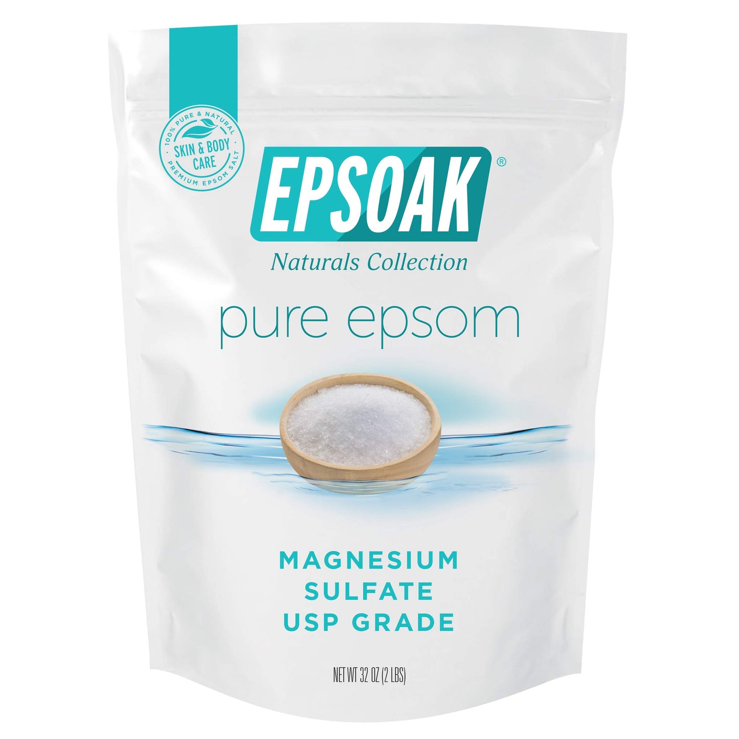 Epsoak Epsom Salt 12 lb. Magnesium Sulfate USP. (Qty. 6 x 2 lb. Bags) Resealable Epsom Salt Bag Unscented, Made in The USA, Cruelty-Free Certified