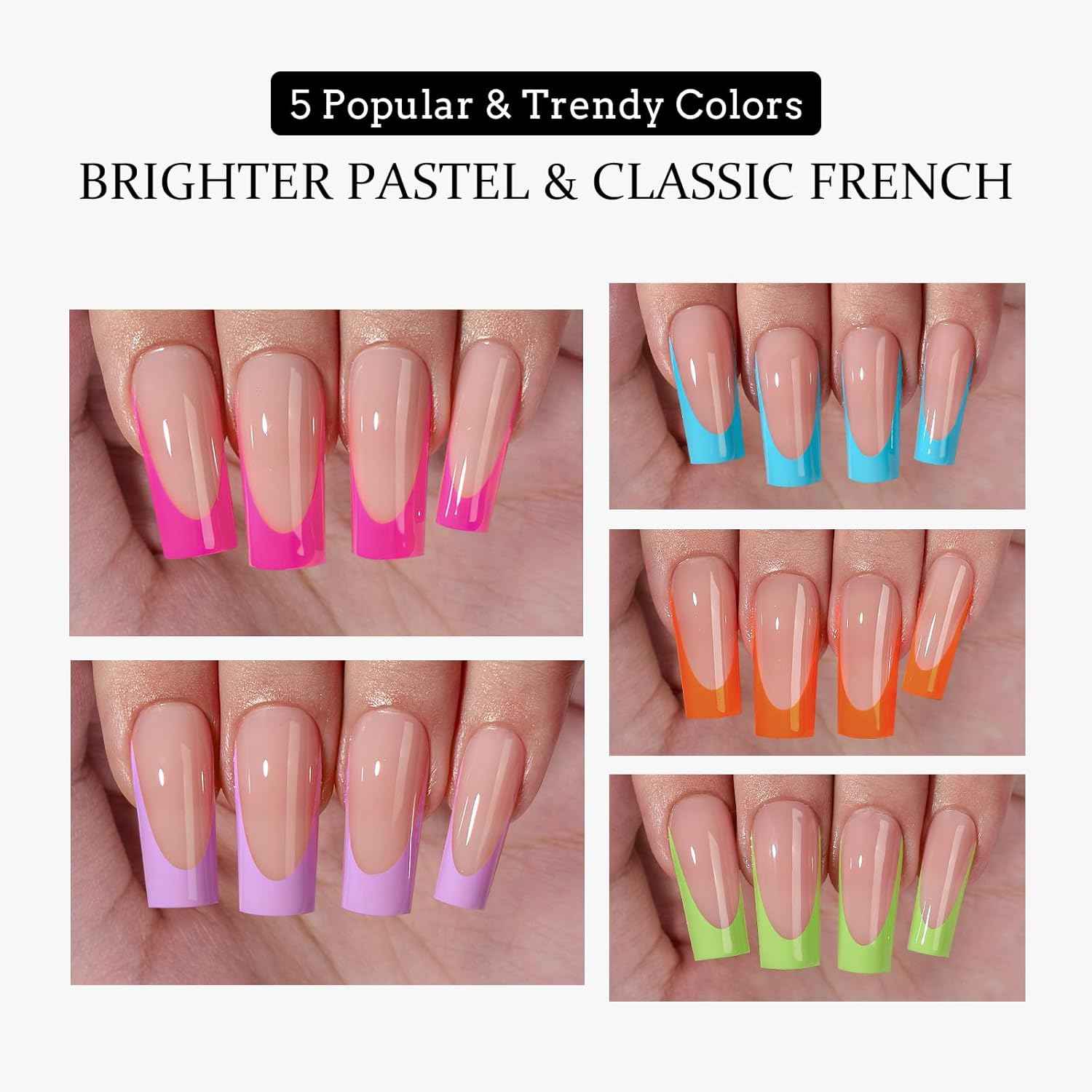 Brighter Pastel French Tip Press-On Nails Set | Gap-Filled Solid Nail Gel | Long Square Style