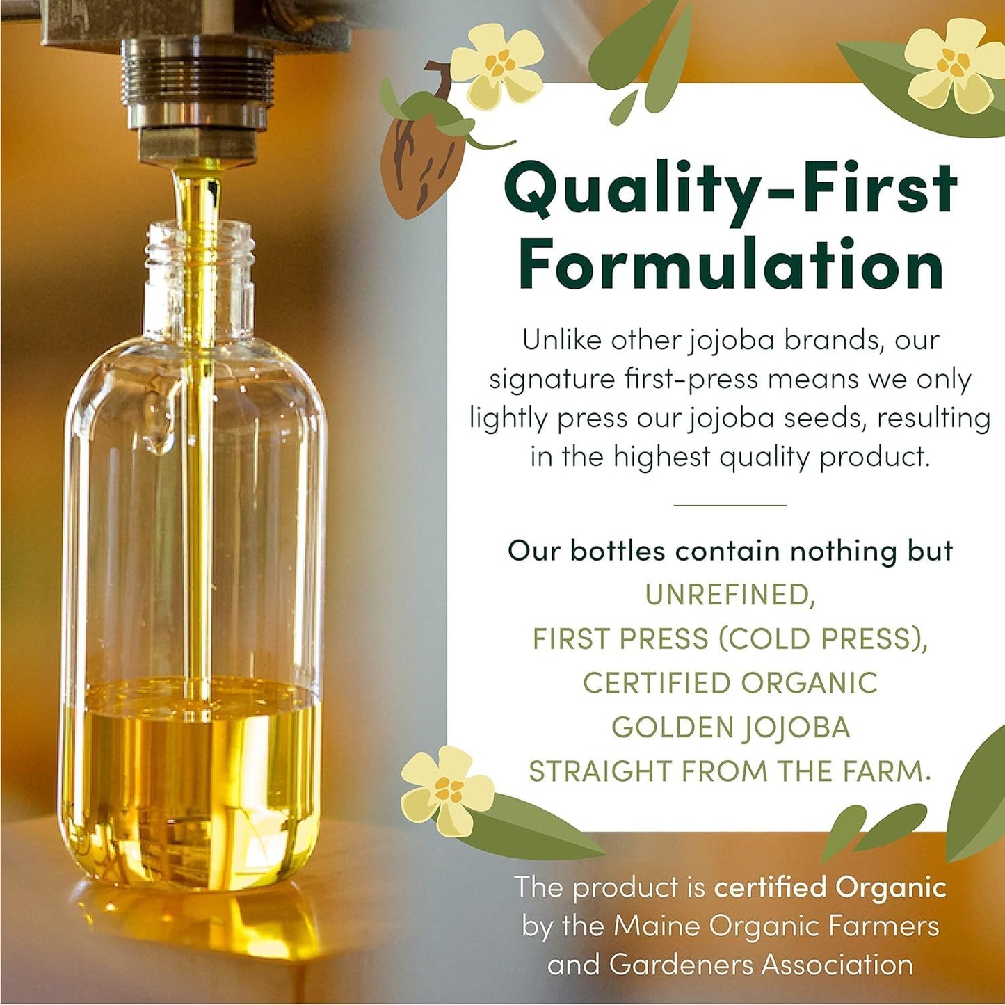 Organic Jojoba Oil - 100% Pure, Unrefined Carrier Oil for Hair, Skin & Beard Care | 16 oz