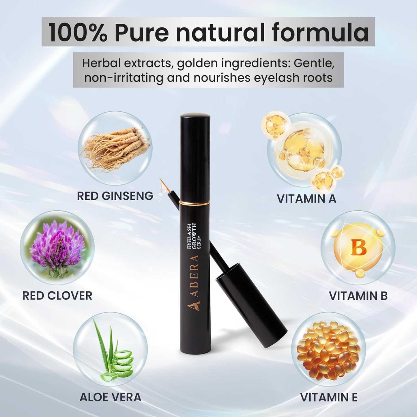 Abera Misan Eyelash Growth Serum - Natural Lash Booster with Red Ginseng & Biotin for Fuller, Longer Lashes | Safe for Sensitive Eyes (1 Box)
