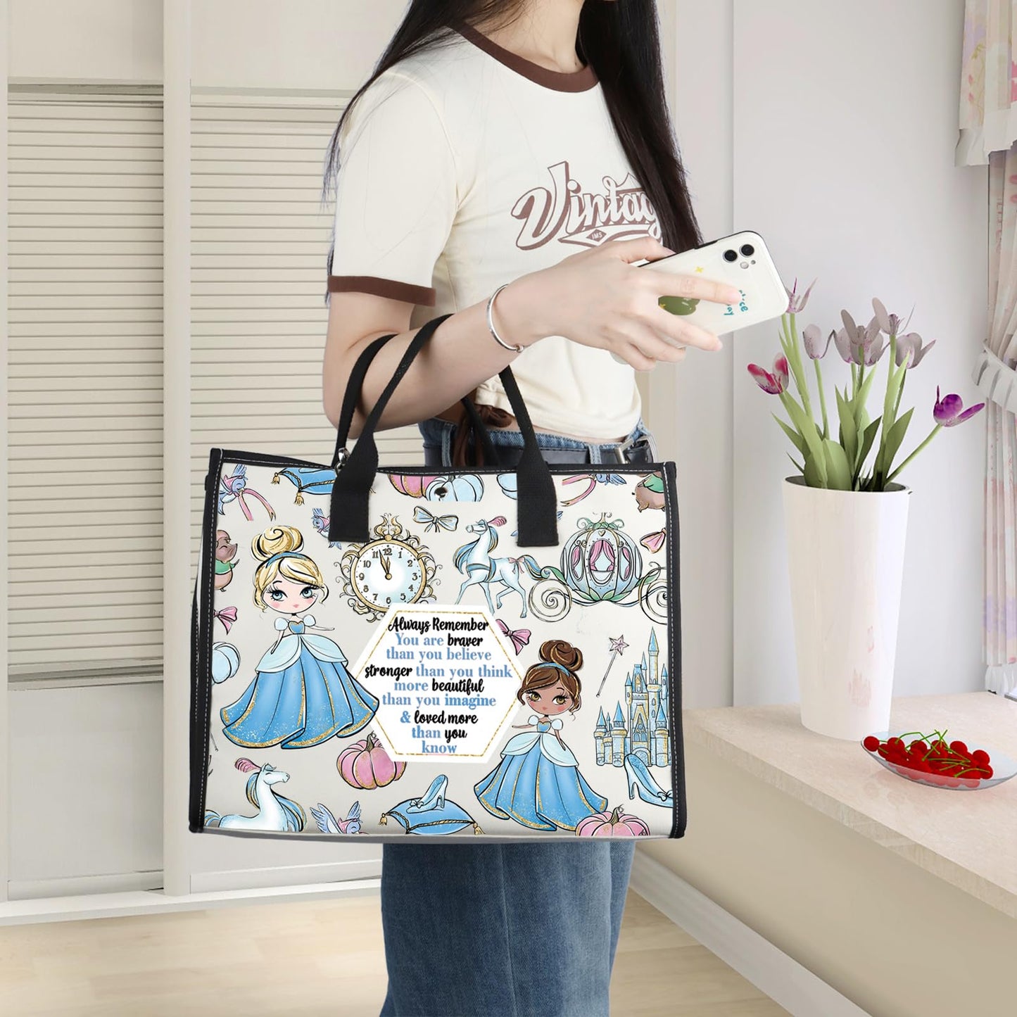 WZMPA Magical Princess Cosmetic Bag Scullery Maid Fans Gift You Are Braver Stronger Beautiful Than You Know Makeup Zipper Pouch Bag (Princess C -TB)