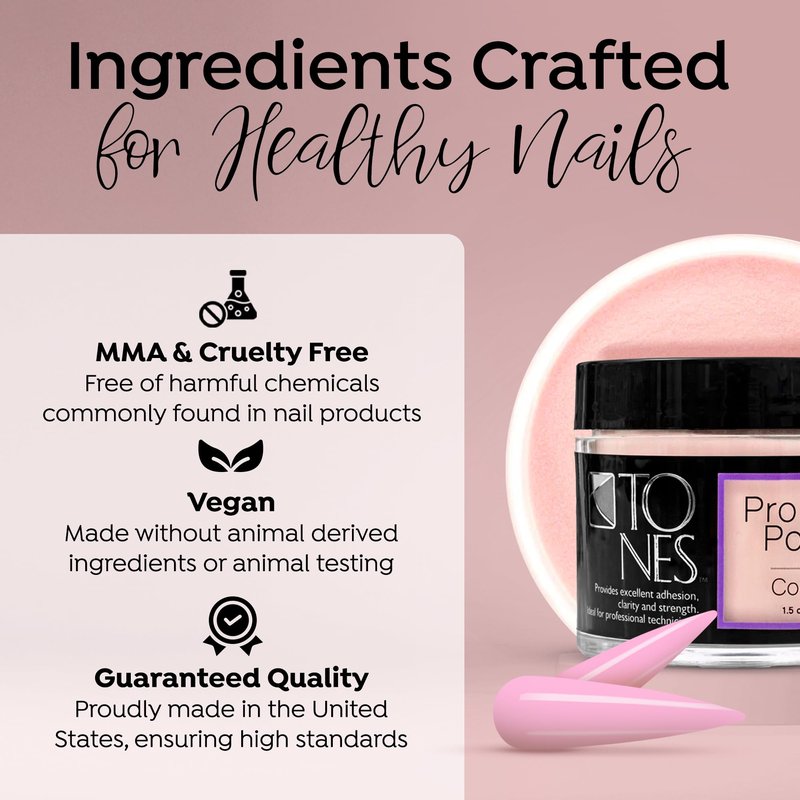 TONES Cover Acrylic Nail Powder – Cover Pink (Soft Nude Pink) | Non-Yellowing Salon-Quality Polymer for Extensions & 3D Art | MMA-Free | Made in USA (1.5 oz)