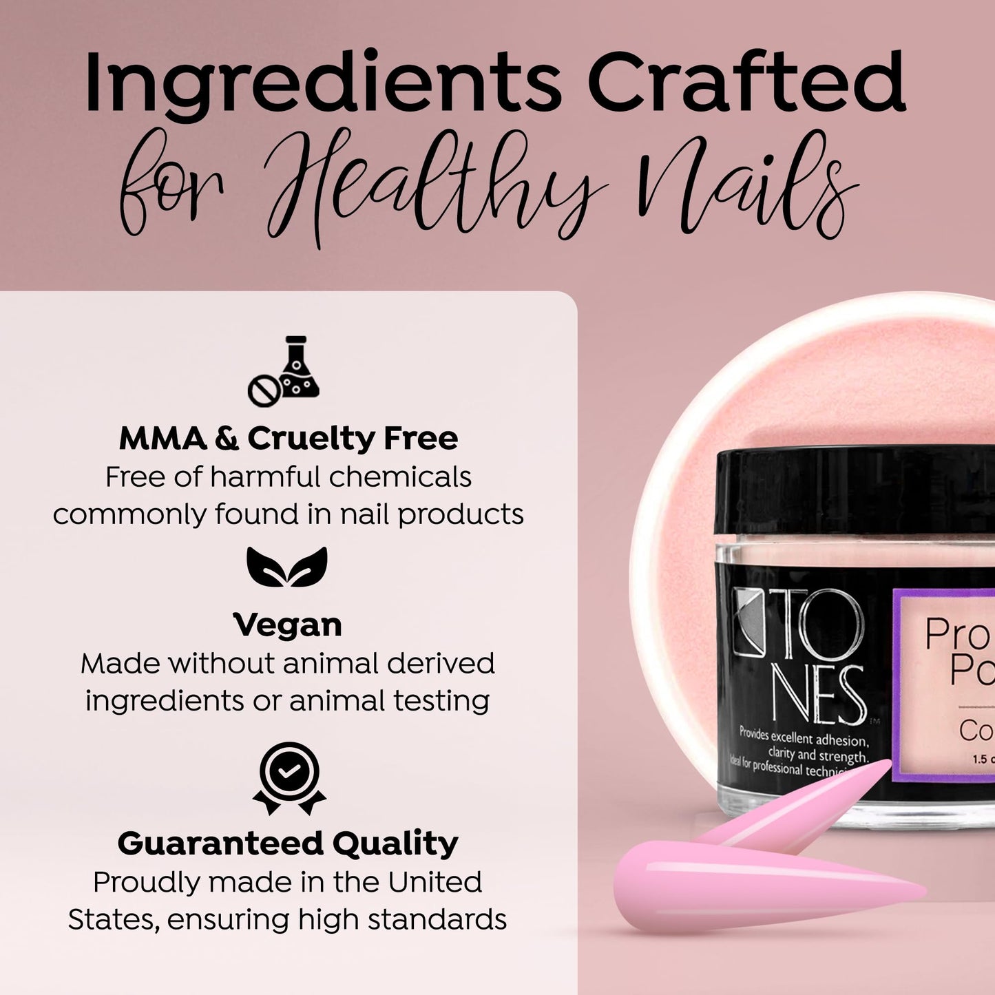 TONES Cover Acrylic Nail Powder – Cover Pink (Soft Nude Pink) | Non-Yellowing Salon-Quality Polymer for Extensions & 3D Art | MMA-Free | Made in USA (1.5 oz)