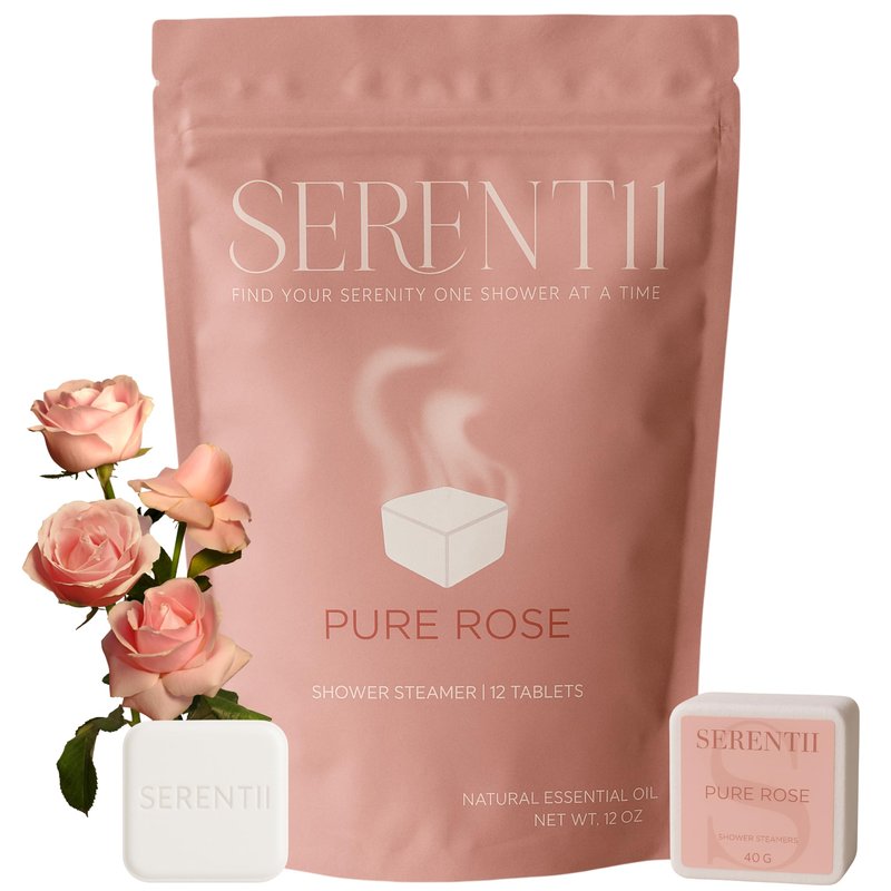 Serentii Shower Steamers Aromatherapy 12 Pack – Rose, Relaxation & Stress Relief, Self Care Gift, Spa Essentials, Birthday Gifts for Women & Men, Travel Must-Have