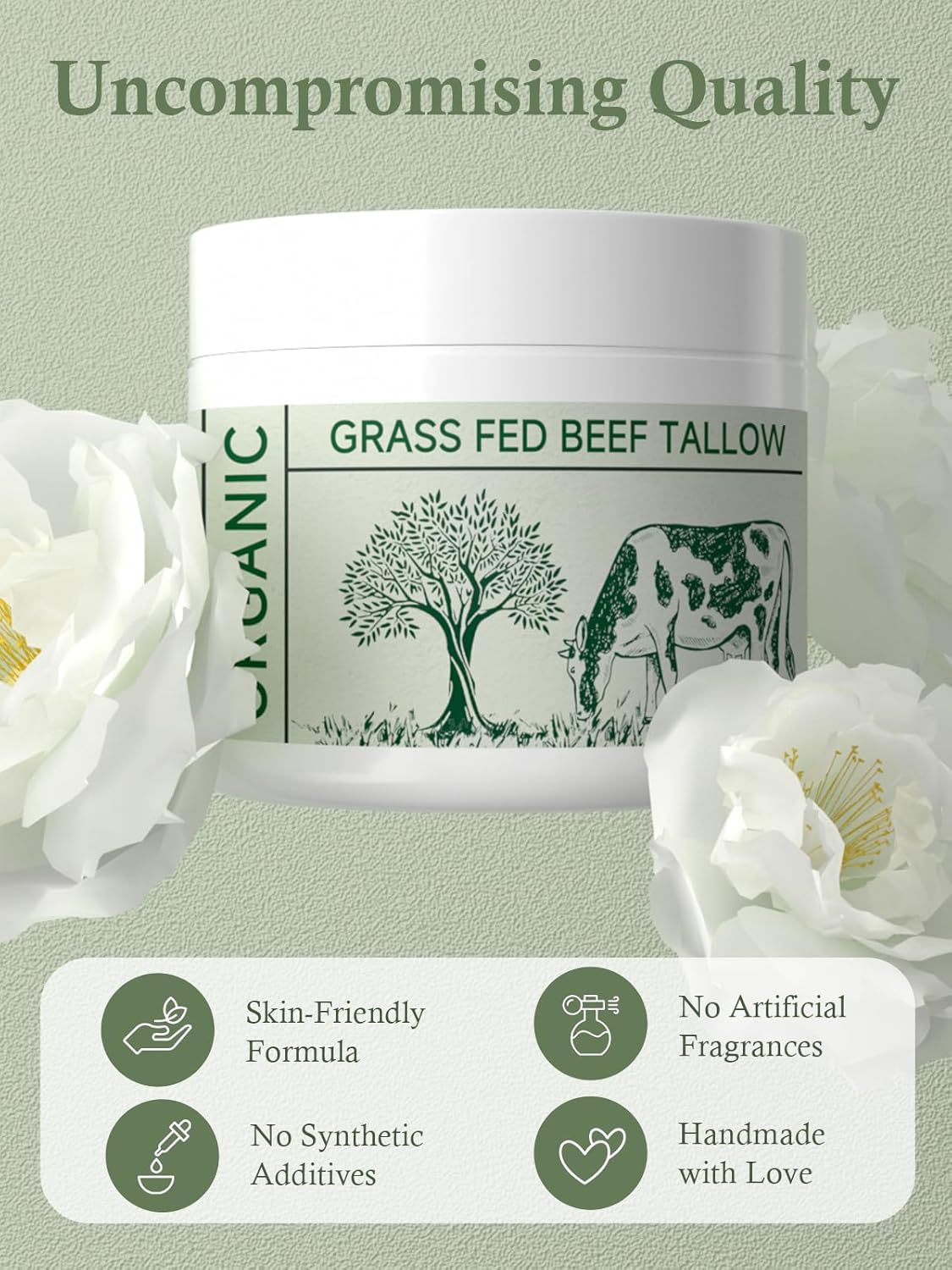 Beef Tallow Moisturizer - Nourishing Whipped Tallow Cream | Unscented, 2-Pack for Skin Care