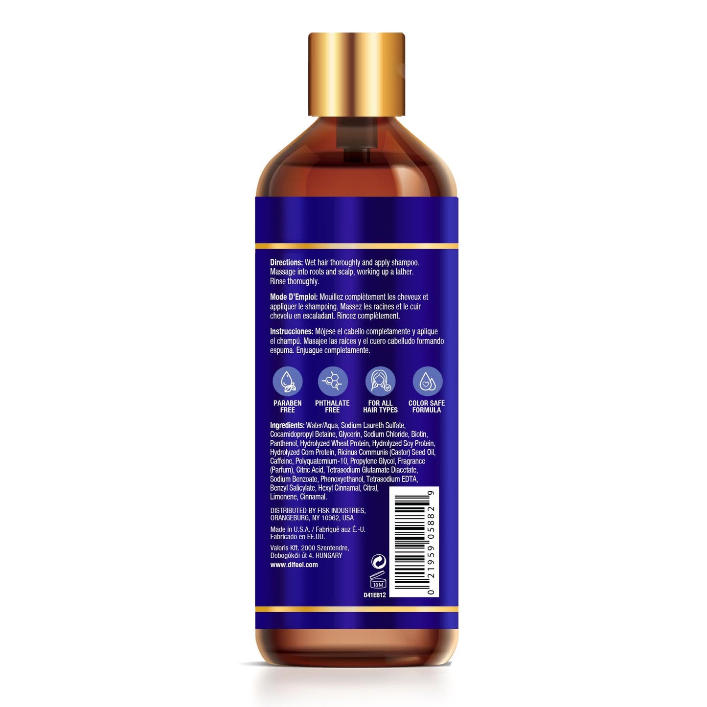 Difeel Pro-Growth Biotin Shampoo 12 oz. - for Thinning Hair and Hair Loss, Paraben-Free Shampoo with Biotin for Hair Growth