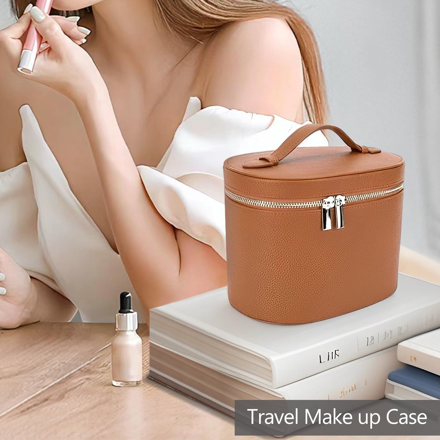 OTozuo Upgrade Makeup Bag Travel Toiletry Bag Portable Cosmetic Makeup Organizer Bag Detachable Compartments (Brown-retro vibes style)