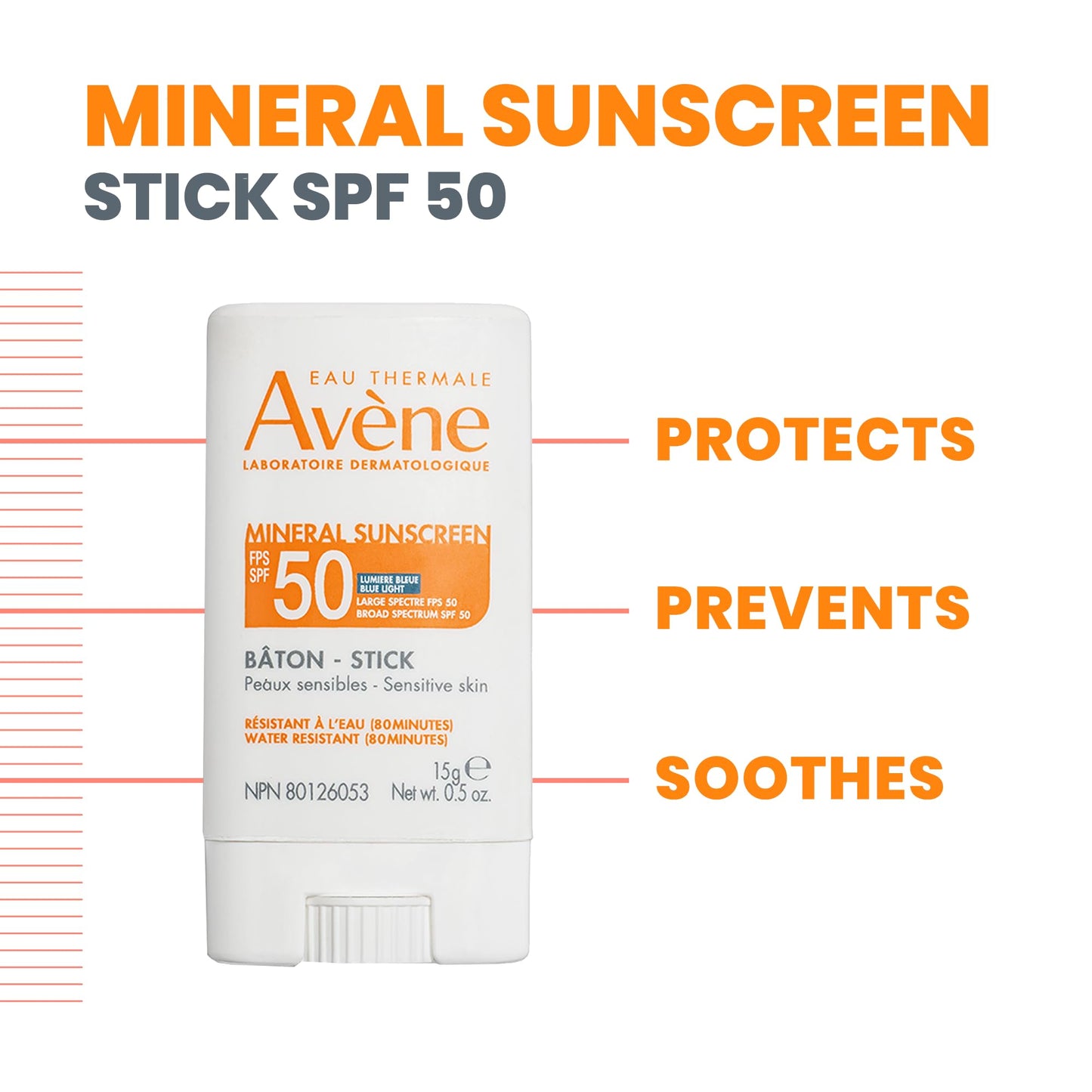 Avène Thermal Spring Water, Soothing Calming Facial Mist Spray for Sensitive Skin, 1.6 Oz Mineral Sunscreen Stick SPF 50, 0.5 Oz