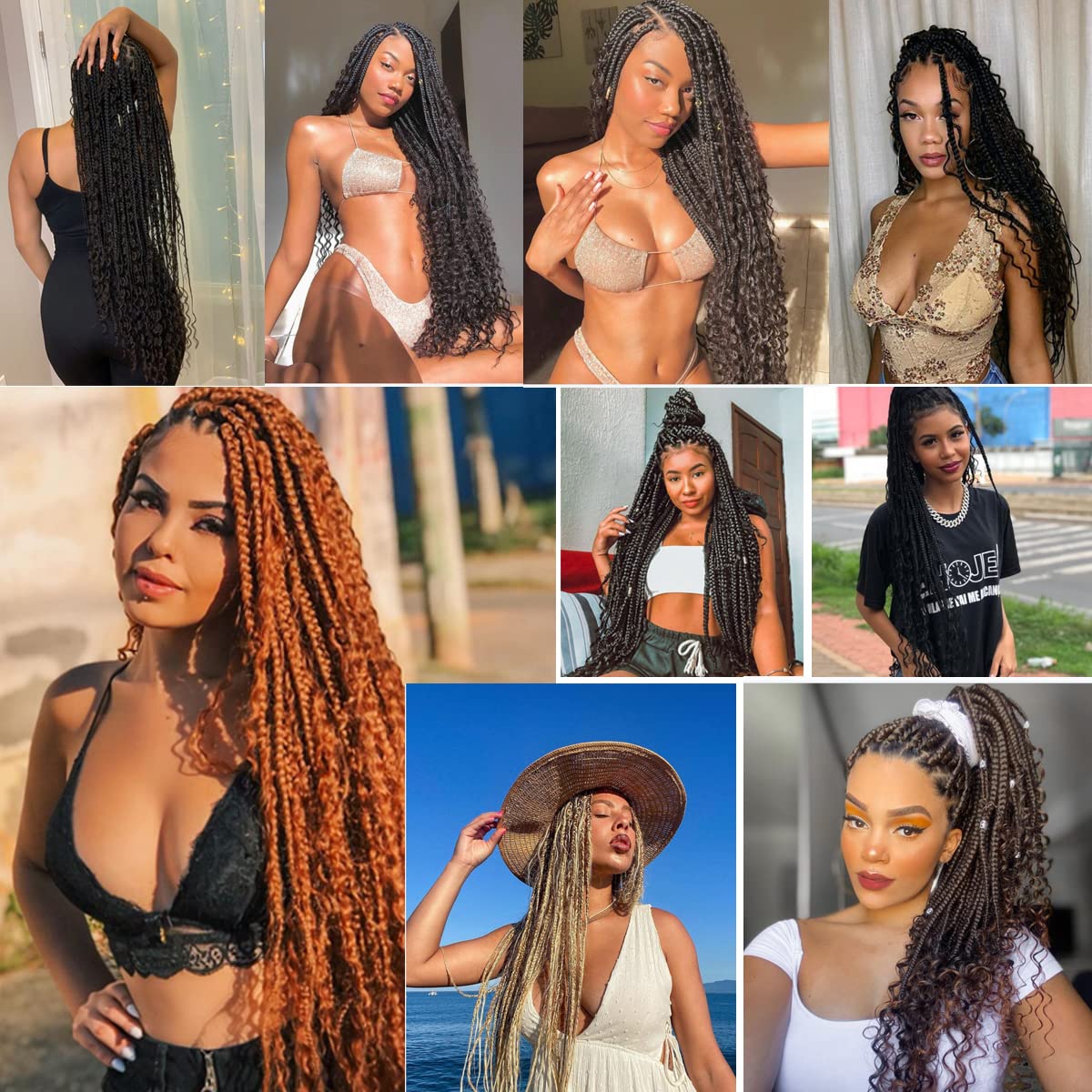 COOKOO 22 Inch Goddess Box Braids Crochet Hair for Women 8 Packs Synthetic Hippie Pre Looped Bohemian Boho Box Braids With Curly Ends Twist Braiding Hair 53#
