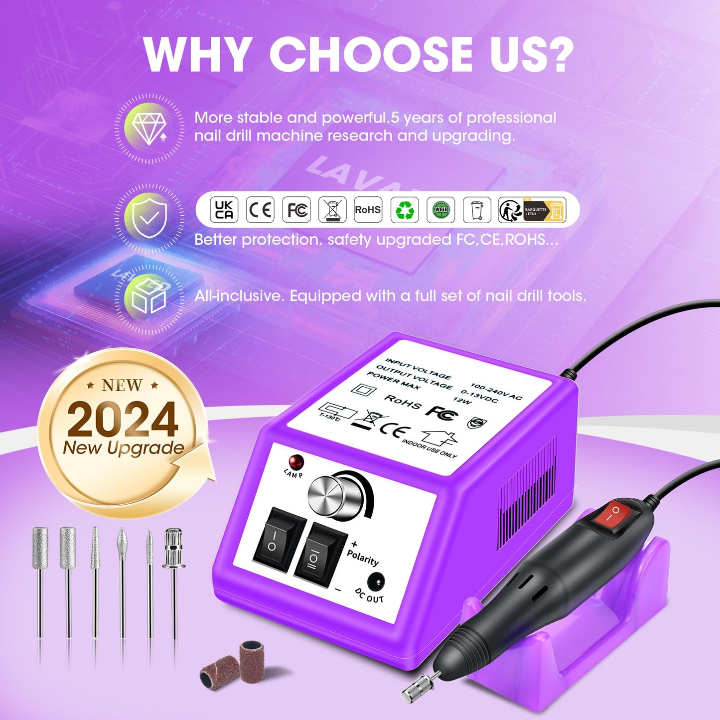 LAVAED Electric Nail Drill Professional and UV LED Nail Lamp Kit