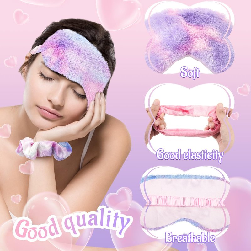 Wavwavw 24 Pcs Sleepover Supplies for Women Spa Headband Plush Eye Mask Bow Makeup Headbands Storage Bags Pajama Party Favors for Birthday Spa Bachelorette Party