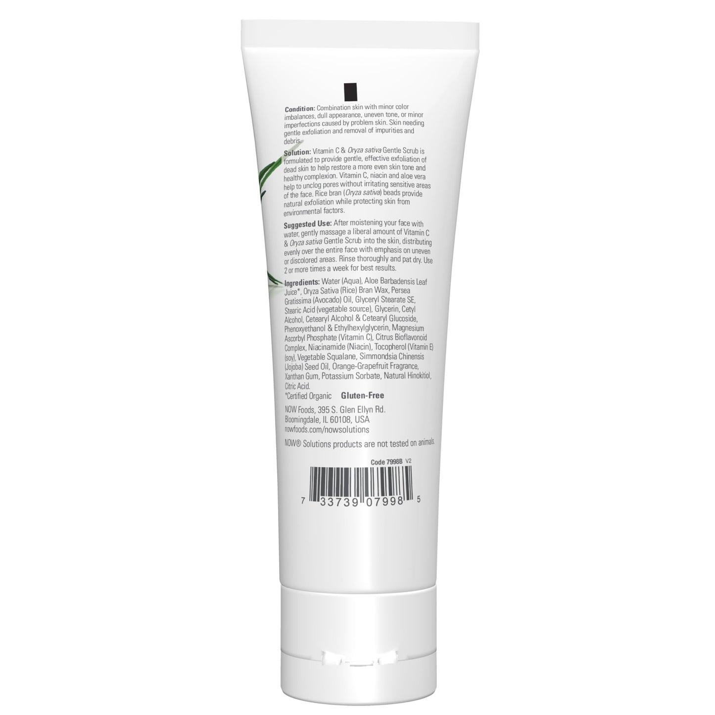 NOW Solutions, Vitamin C and Oryza Sativa Gentle Scrub, Brightening System, Gentle Mild Exfoliation for Daily Use 4-Ounce