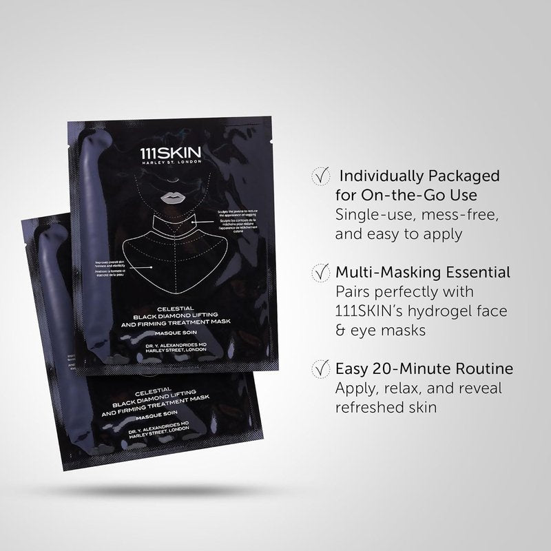 111SKIN Black Diamond Neck Mask - Hydrogel Firming Treatment for Fine Lines & Sagging Skin | 5 Sheets (1.45 fl oz Each)