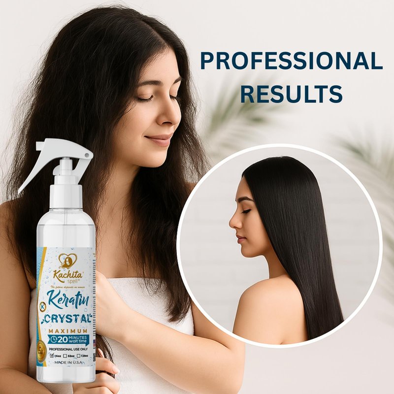 Kachita Spell Keratin Crystal Maximum 20-Minute Express Keratin Hair Straightening Treatment Spray for Long Lasting Blowouts, Home & Professional Use, Keratina / Queratina en Spray, 16 fl oz