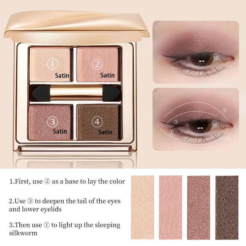 Nude Rose Shimmer Eyeshadow Palette–4 Soft Pearl Shades in Champagne, Nude Rose, Rosy Taupe&Mocha Brown, High Pigment Long Lasting Satin Eye Shadow for Natural Everyday Guve, Paleta de Sombras de Ojos