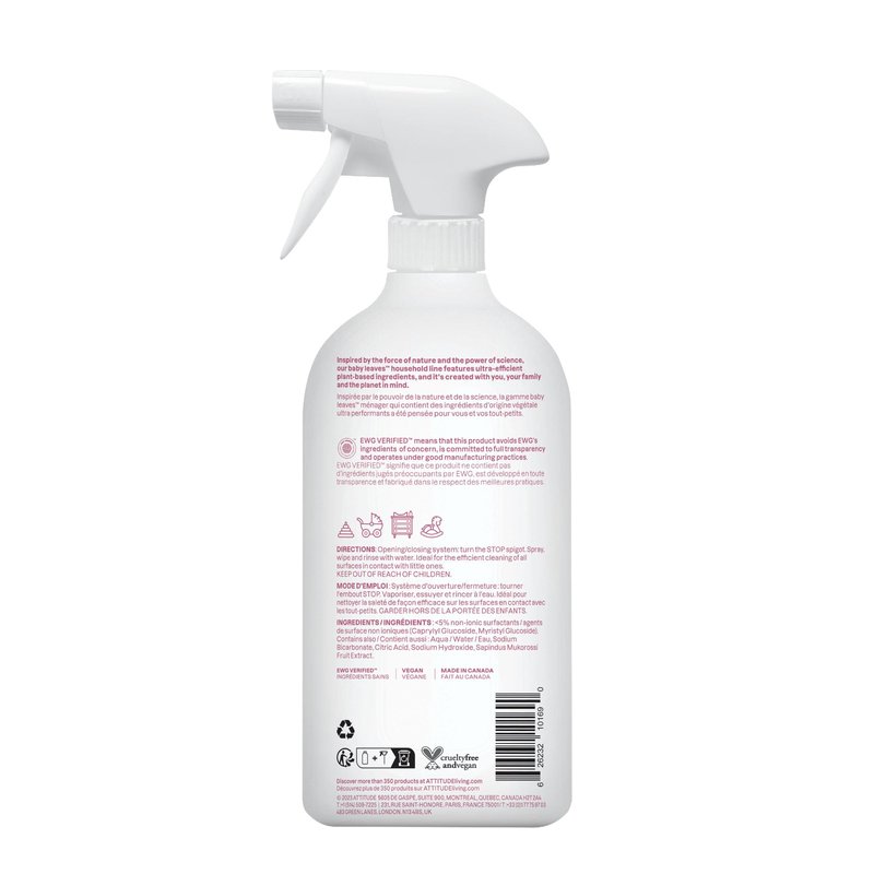 ATTITUDE Baby & Kids Toy Cleaner Spray, EWG Verified, Multi-Surface Cleaner for Toys, High Chairs & Play Areas, Naturally Derived, Vegan, Unscented, 27.1 Fl Oz (Pack of 6)