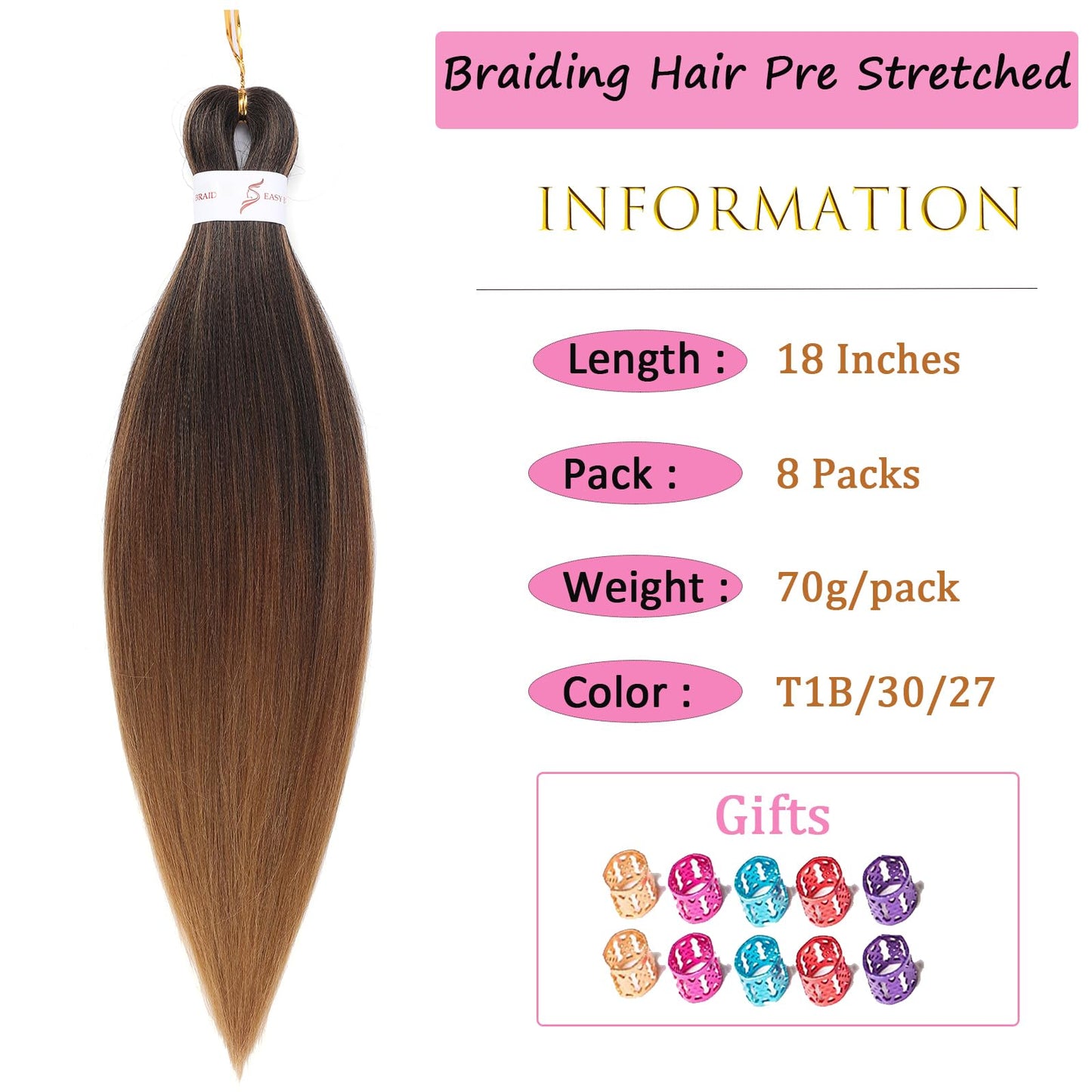 Braiding Hair Pre stretched 18 Inch 8 Packs Pre stretched Braiding Hair Ago Black Pre Stretched Hair For Braiding Yaki Texture Synthetic Hair Extension Itch Free Hot Water Setting