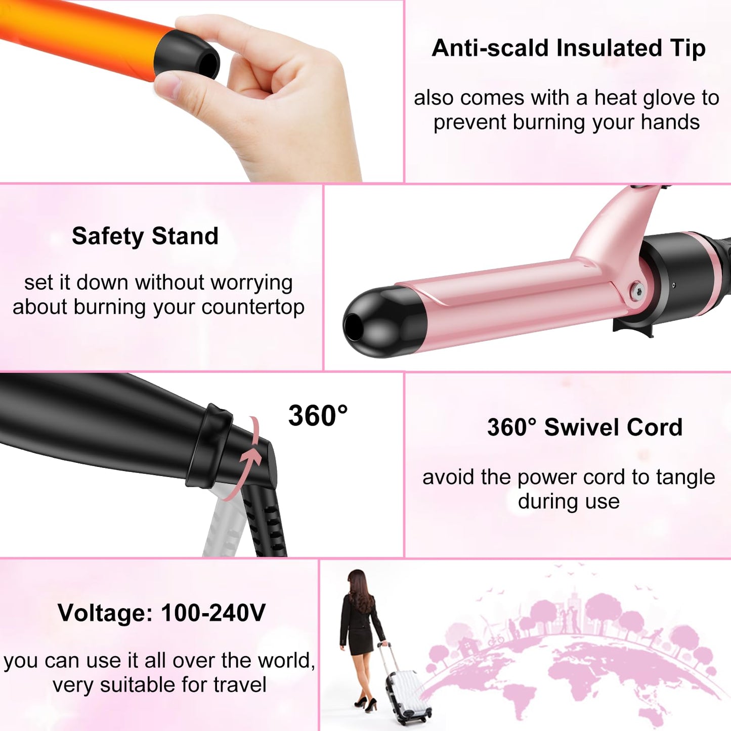 SEIPIKOL 6 in 1 Hair Straightener and Curler, 3/4 to 1 1/2 inch Ceramic Barrel Wand Curling Iron Set, Auto Off, Dual Voltage Hair Styling Hot Tools