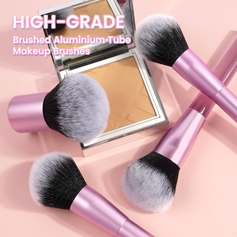 MAANGE 7pcs Makeup Brush Set Double Sided Kabuki Makeup Brushes Contour Brush for Foundation Liquid Powder Concealer Cream Cosmetics Bronzer Blending Blush Buffing Makeup Tools (Pink)