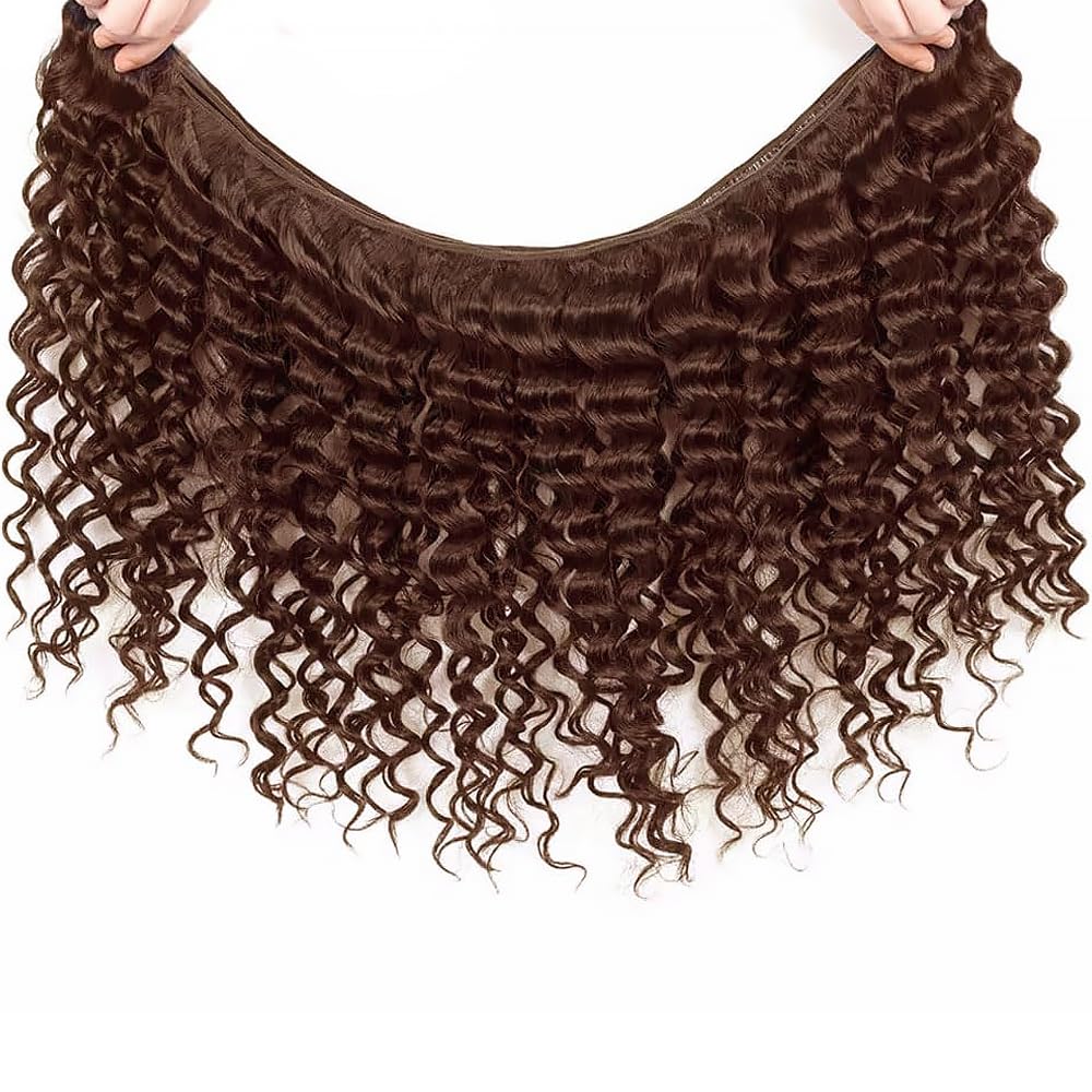 Human Hair Bundles Deep Wave 24 Inch Single Bundle #4 Chocolate Brown Human Hair Unprocessed Native Virgin Hair 100g Total 1 Extension Wet and Wavy Human Hair Extensions for Black Women