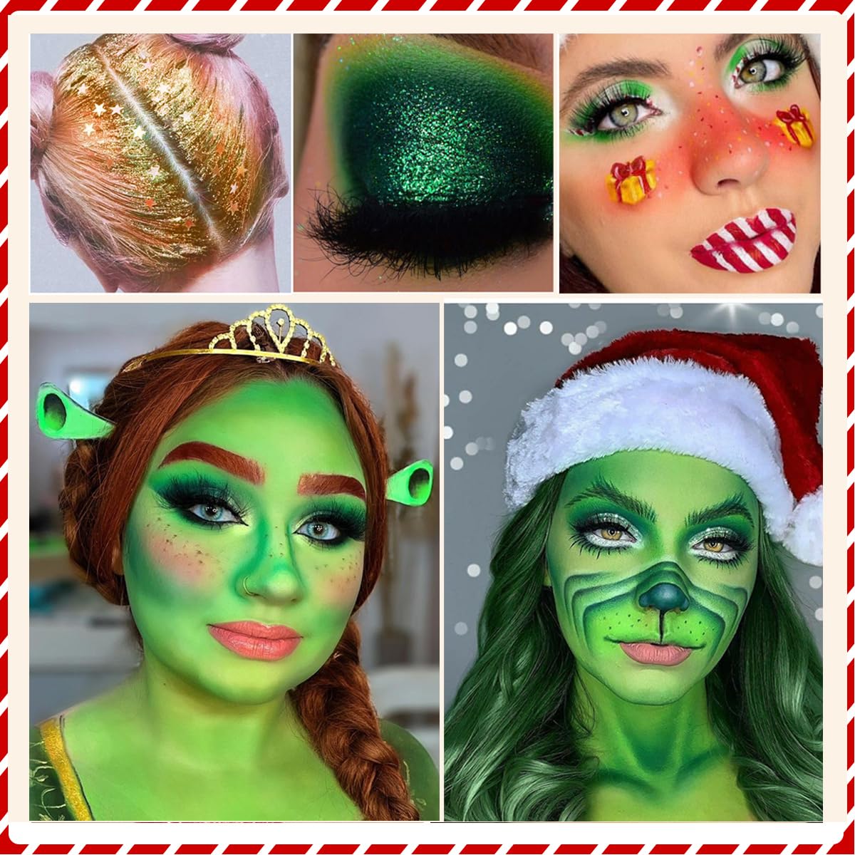 Green Red Eyeshadow Palette, Pigmented Matte Shimmer Christmas Makeup Pallet for Grinch, Shrek Makeup, 18 Colors Long Last Emerald Green Glitter Eye Shadow Palette for Festival, Party, Themed Make up